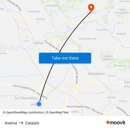 Aversa to Caiazzo map