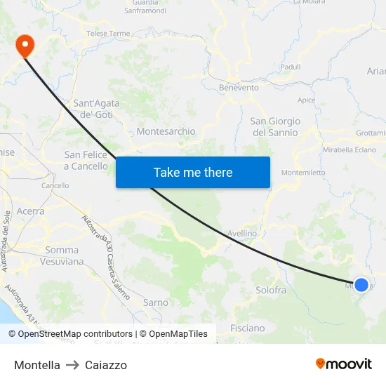 Montella to Caiazzo map