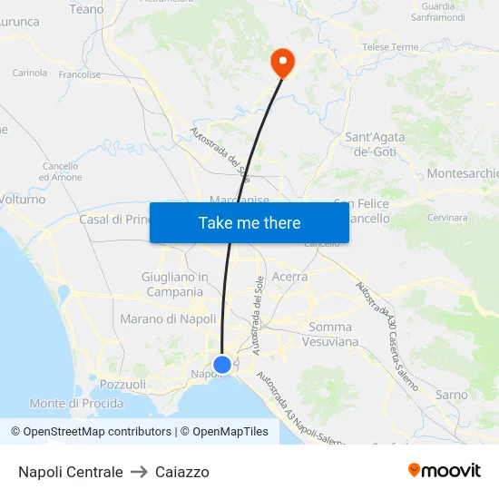 Napoli Centrale to Caiazzo map