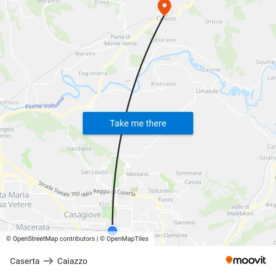 Caserta to Caiazzo map