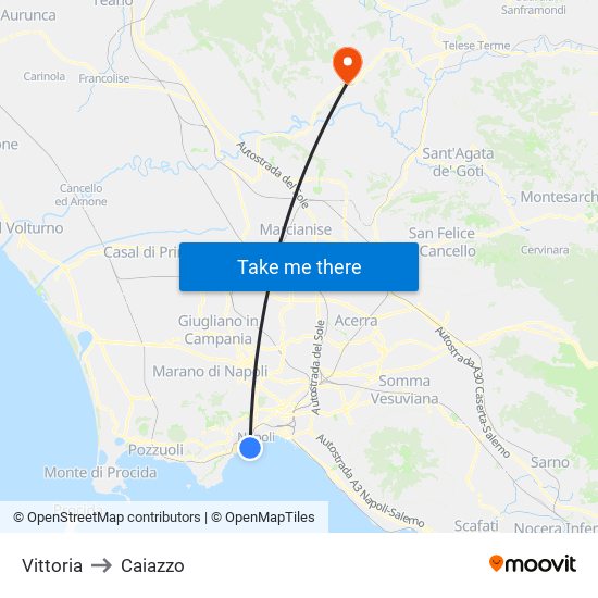 Vittoria to Caiazzo map