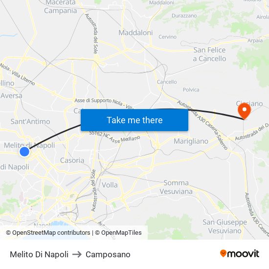 Melito Di Napoli to Camposano map