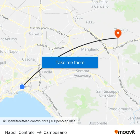 Napoli Centrale to Camposano map