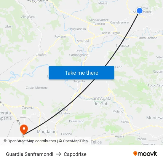 Guardia Sanframondi to Capodrise map