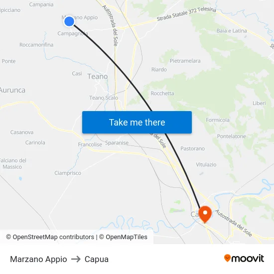 Marzano Appio to Capua map