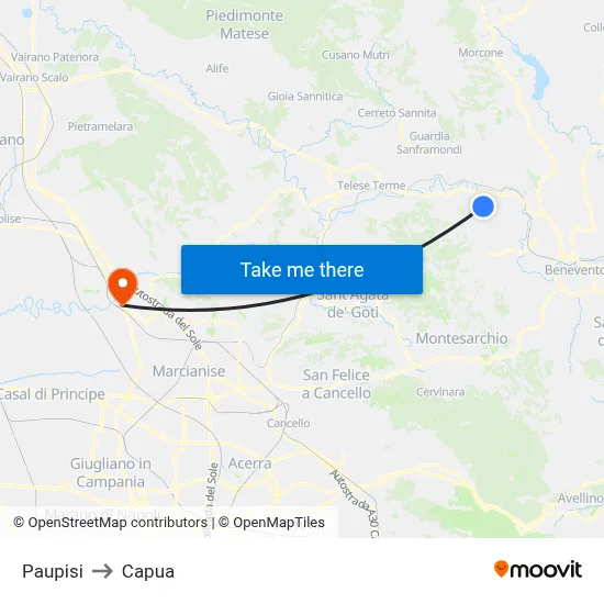 Paupisi to Capua map