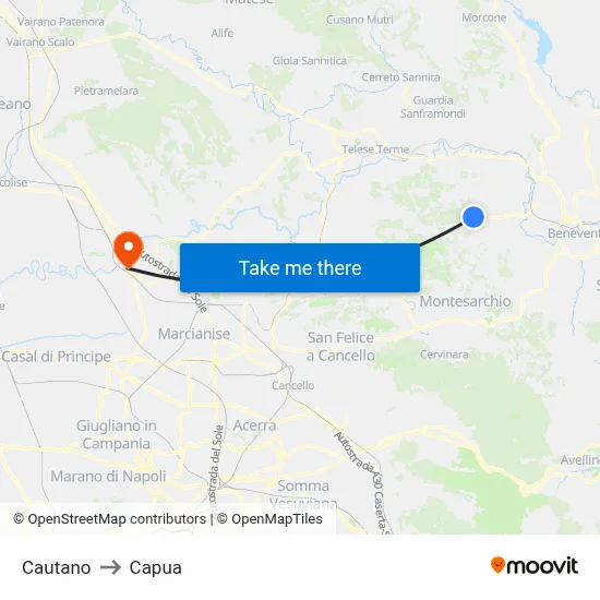 Cautano to Capua map