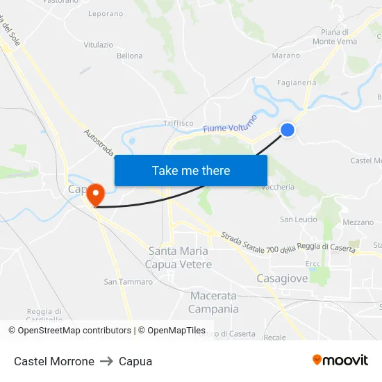 Castel Morrone to Capua map