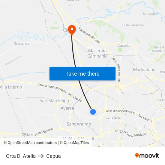 Orta Di Atella to Capua map