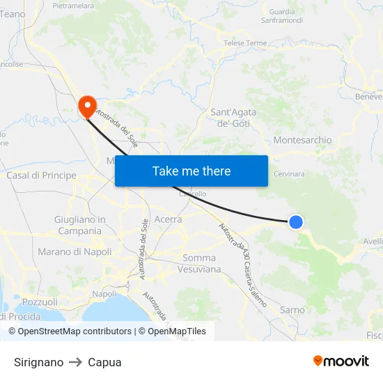 Sirignano to Capua map