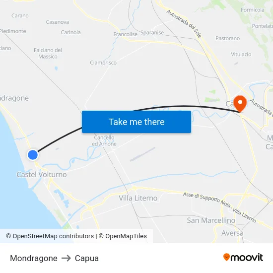 Mondragone to Capua map