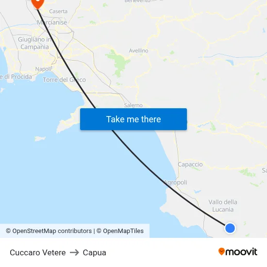 Cuccaro Vetere to Capua map