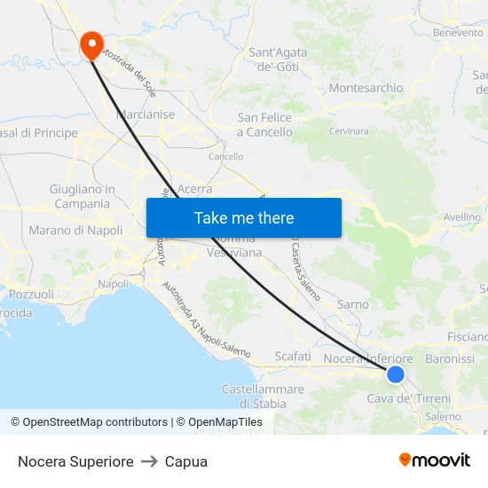 Nocera Superiore to Capua map