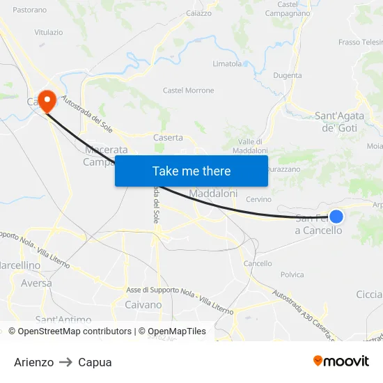 Arienzo to Capua map