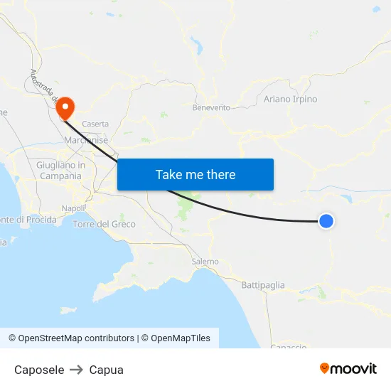 Caposele to Capua map