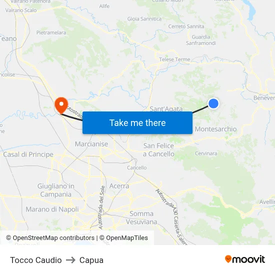 Tocco Caudio to Capua map