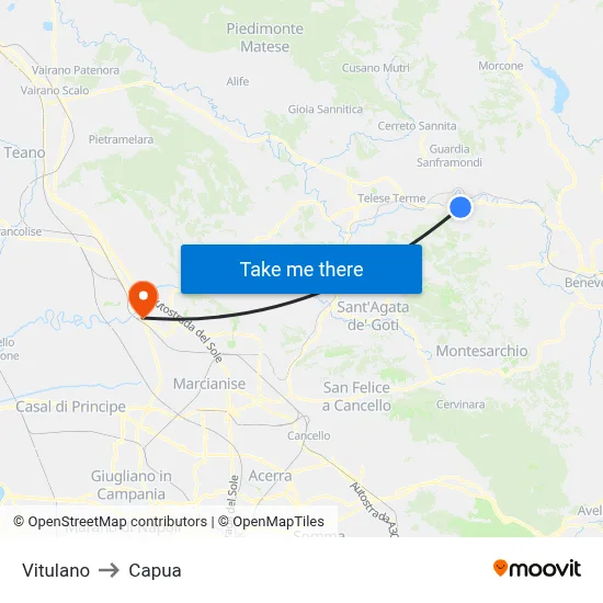 Vitulano to Capua map