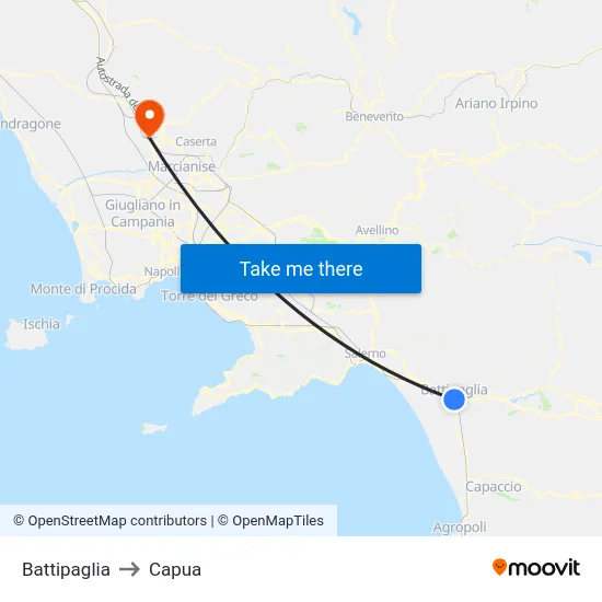 Battipaglia to Capua map
