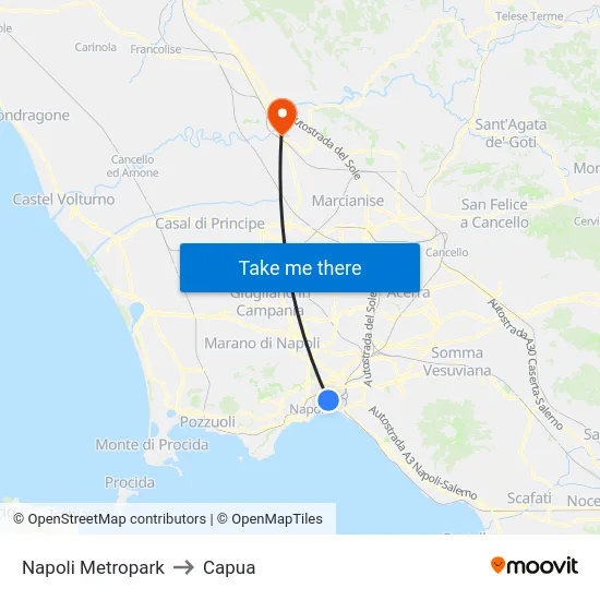 Napoli Metropark to Capua map