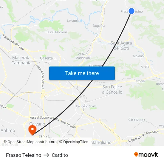 Frasso Telesino to Cardito map