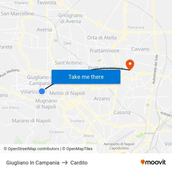 Giugliano In Campania to Cardito map