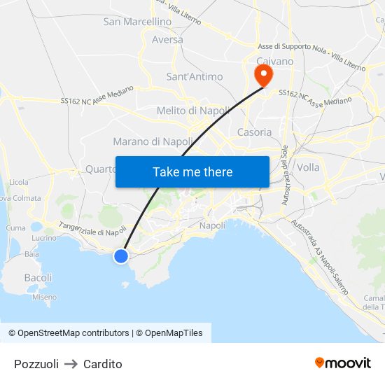 Pozzuoli to Cardito map