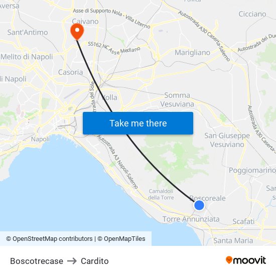 Boscotrecase to Cardito map