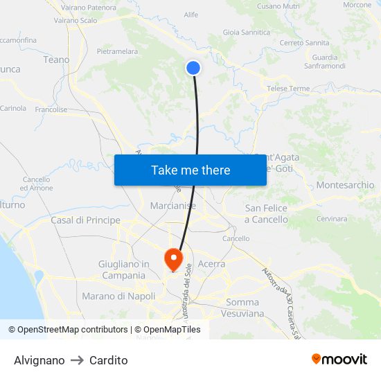 Alvignano to Cardito map