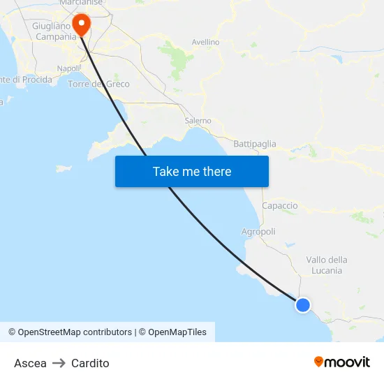Ascea to Cardito map