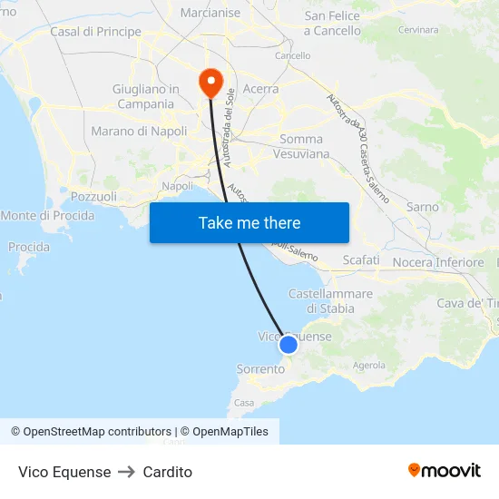 Vico Equense to Cardito map