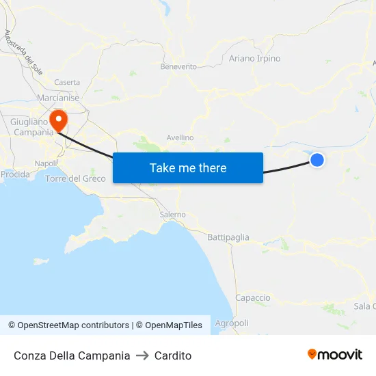Conza Della Campania to Cardito map