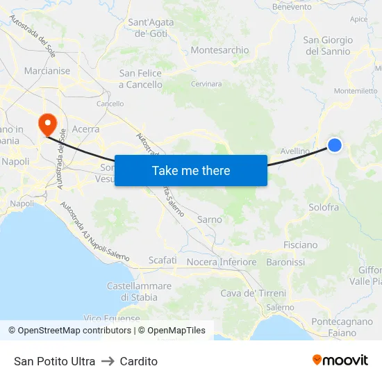 San Potito Ultra to Cardito map