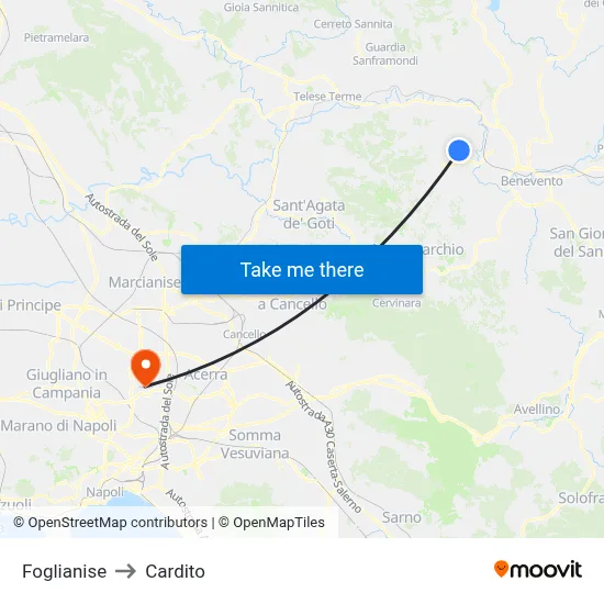 Foglianise to Cardito map