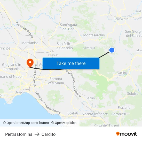 Pietrastornina to Cardito map