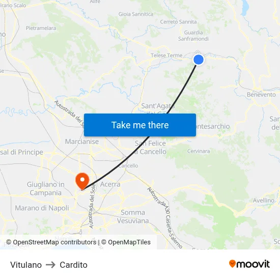 Vitulano to Cardito map