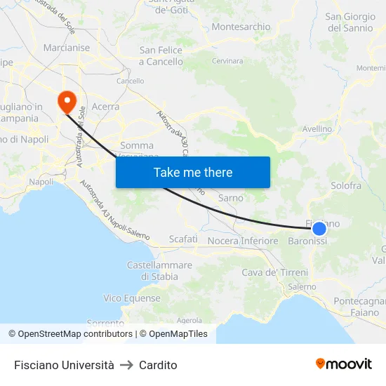 Fisciano Università to Cardito map