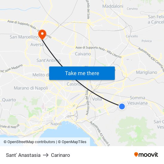 Sant' Anastasia to Carinaro map