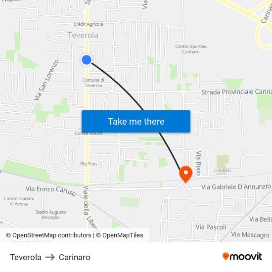 Teverola to Carinaro map