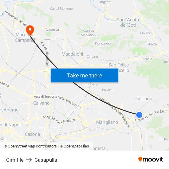 Cimitile to Casapulla map