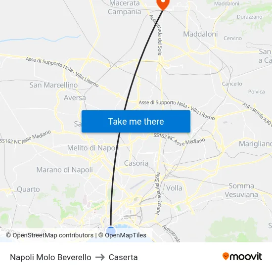 Napoli Molo Beverello to Caserta map