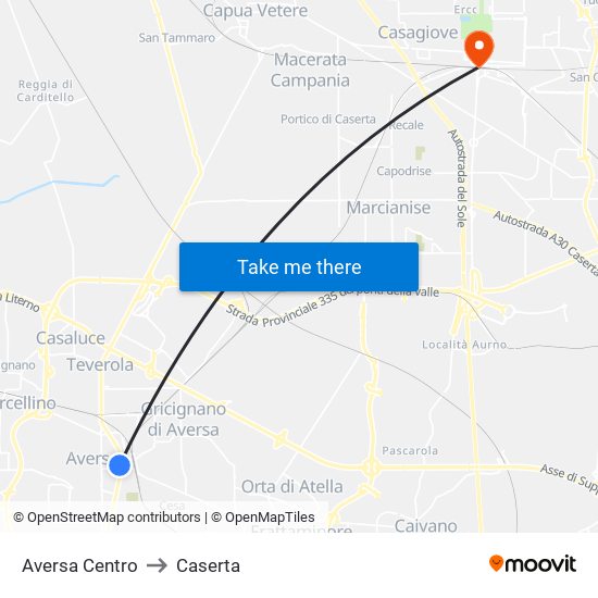 Aversa Centro to Caserta map