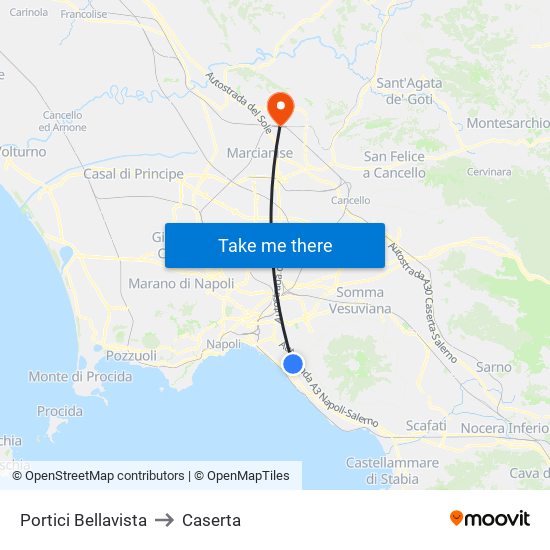 Portici Bellavista to Caserta map