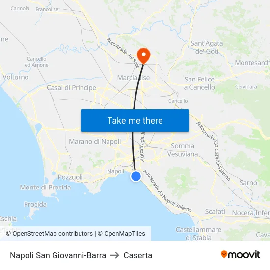 Naples San Giovanni-Barra to Caserta map
