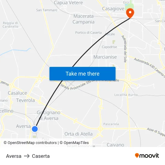 Aversa to Caserta map
