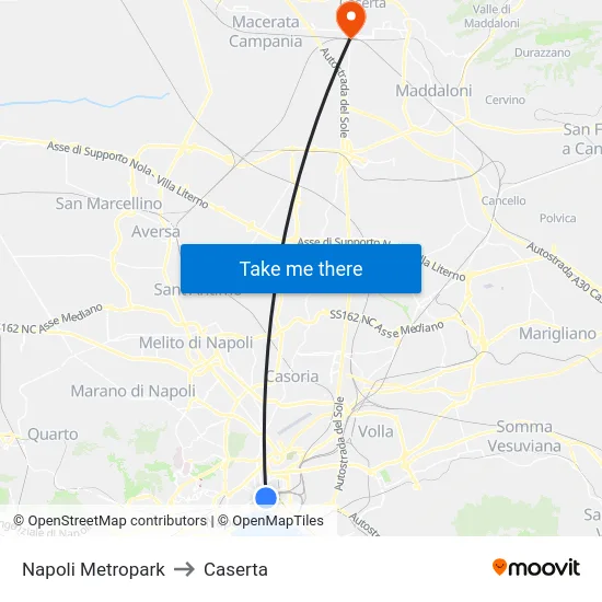 Napoli Metropark to Caserta map