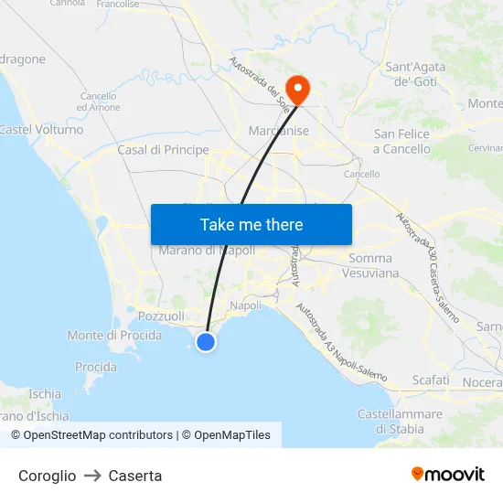Coroglio to Caserta map