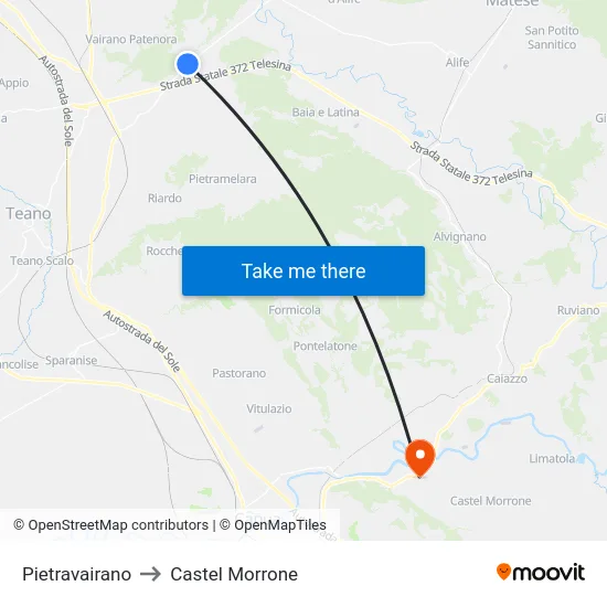 Pietravairano to Castel Morrone map