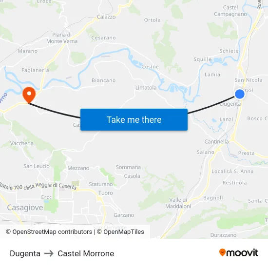 Dugenta to Castel Morrone map
