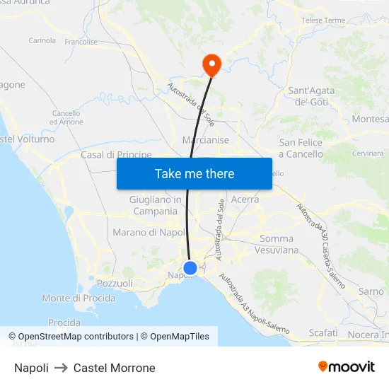 Napoli to Castel Morrone map