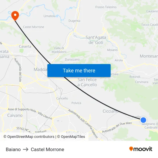 Baiano to Castel Morrone map